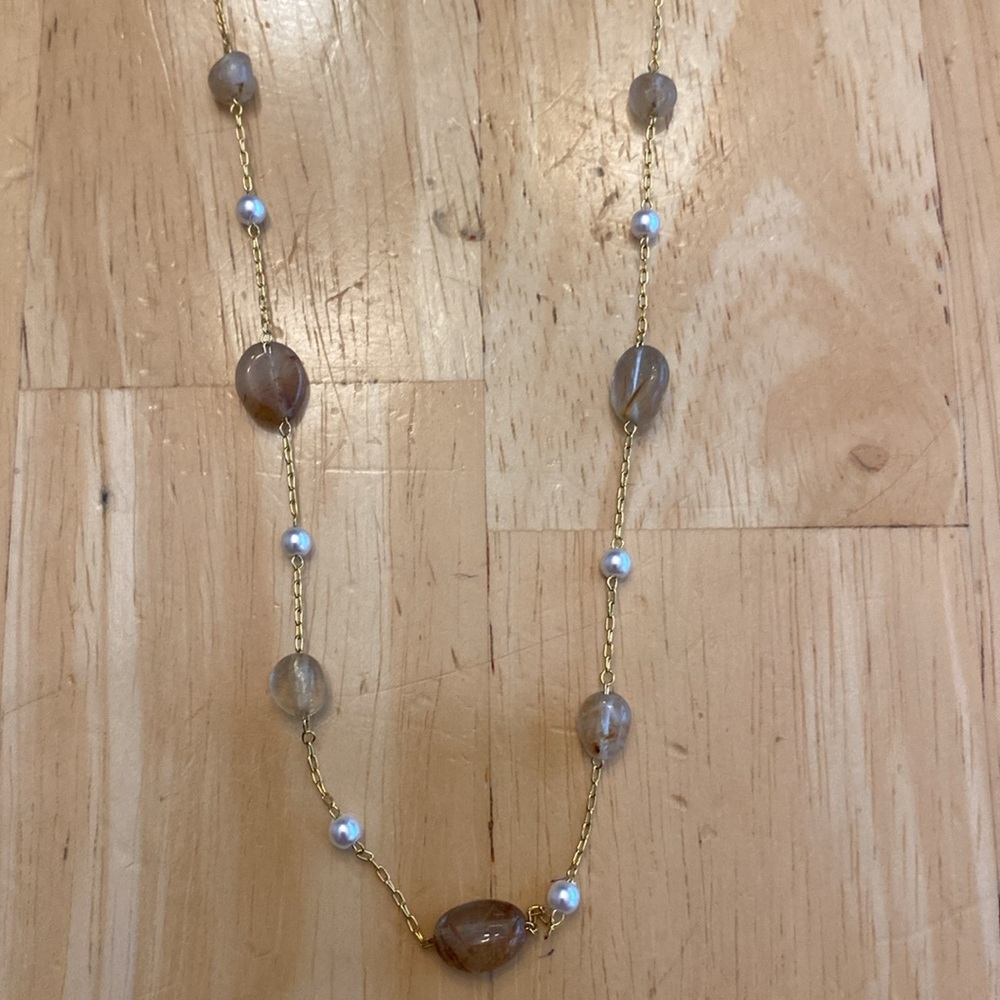 Banana Republic Elegant Goldtone & faux Pearl & beaded Necklace NWT 17 in + 3 in